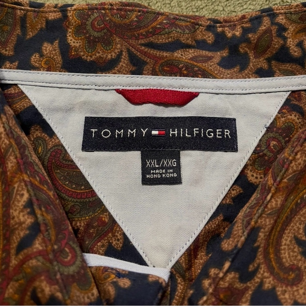 Tommy Hilfiger Navy and Brown Paisley XXL long sleeve shirt. - Picture 2 of 6
